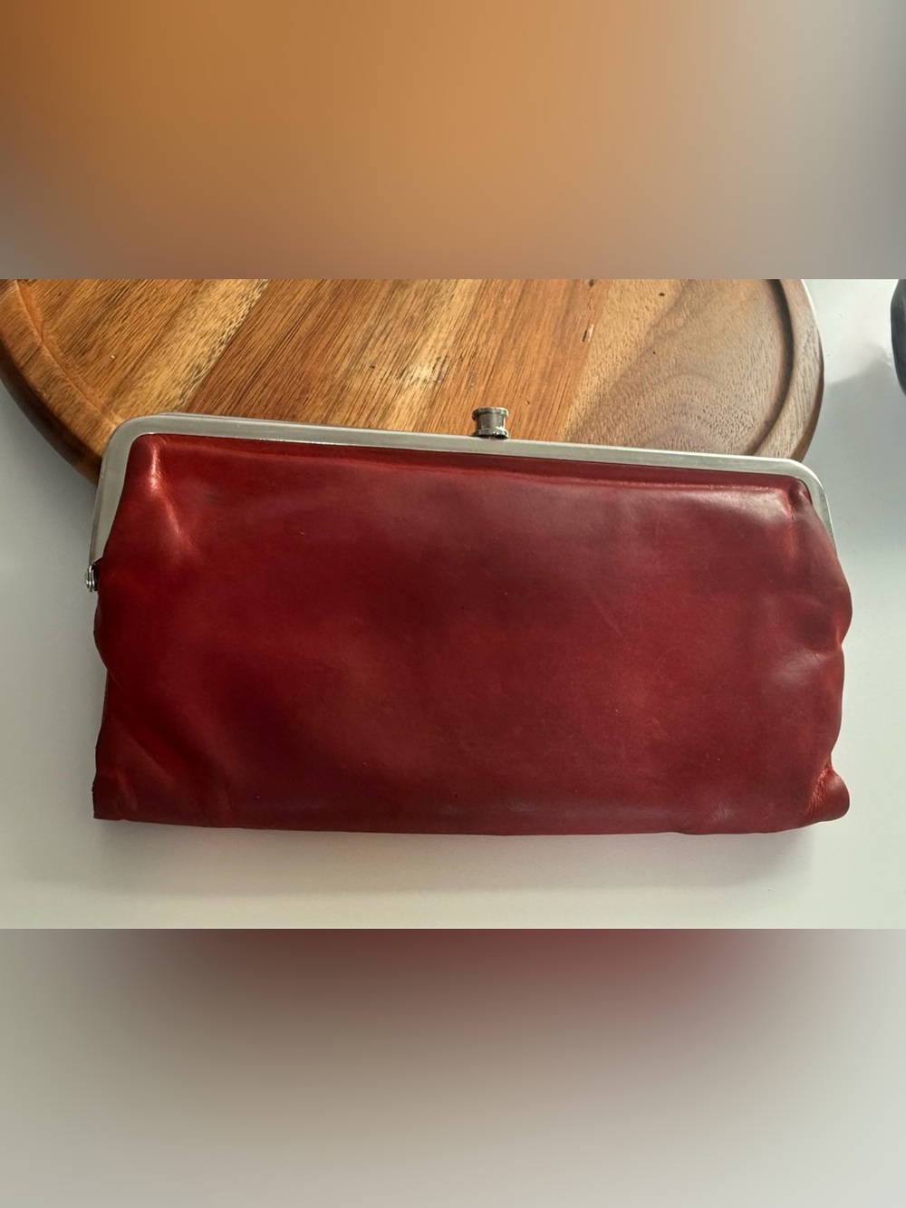 Hobo International Lauren Red Burgundy Leather Double Frame Clutch Wallet Bag